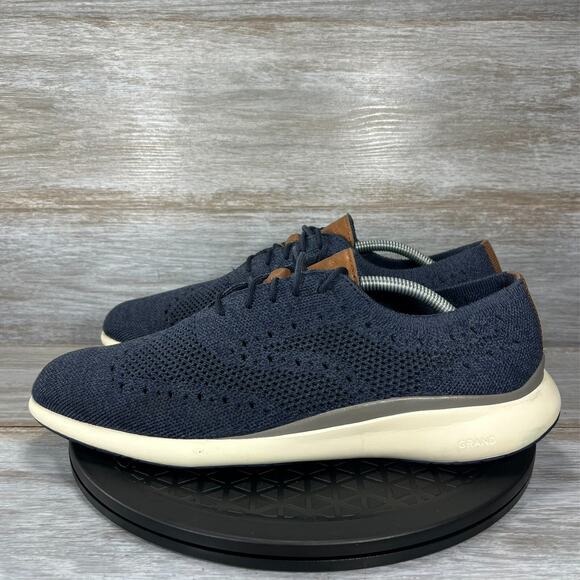 Cole Haan Men's Troy Marine Blue Knit Lace Up Wingtip Oxford Shoes Size 11 - Picture 1 of 15